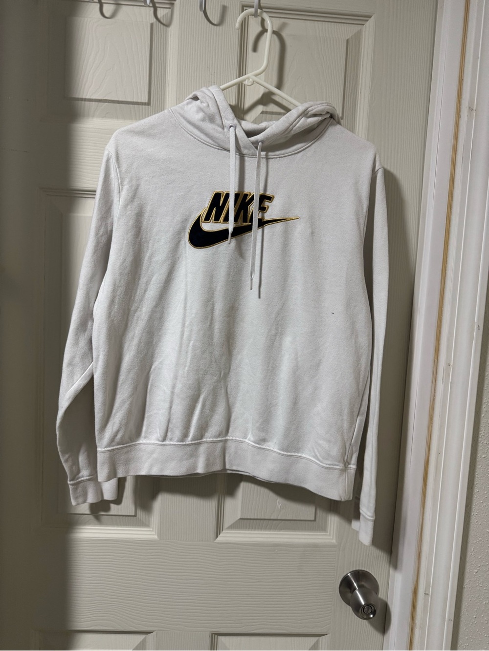 Nike White Crewneck Hoodie with Black & Gold Logo